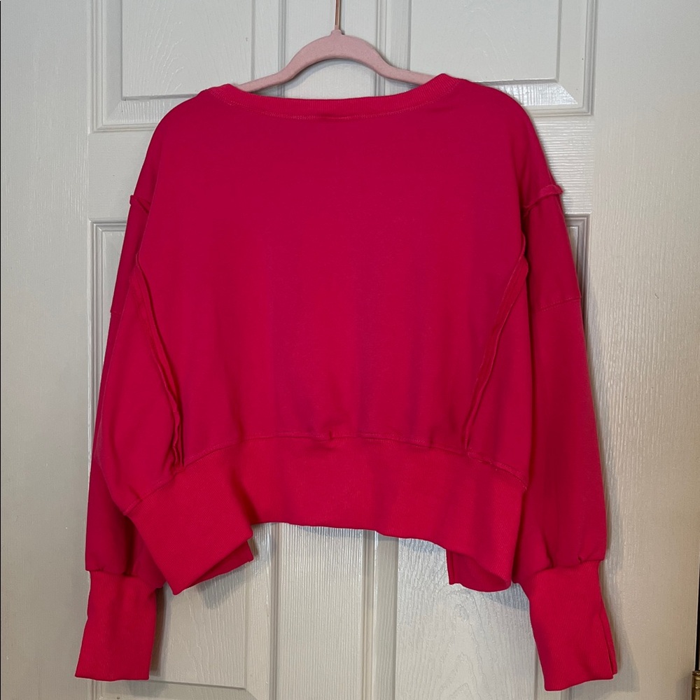 Women's Bight Pink Crop Top High Low Oversized Sweatshirt XL - Picture 6 of 7
